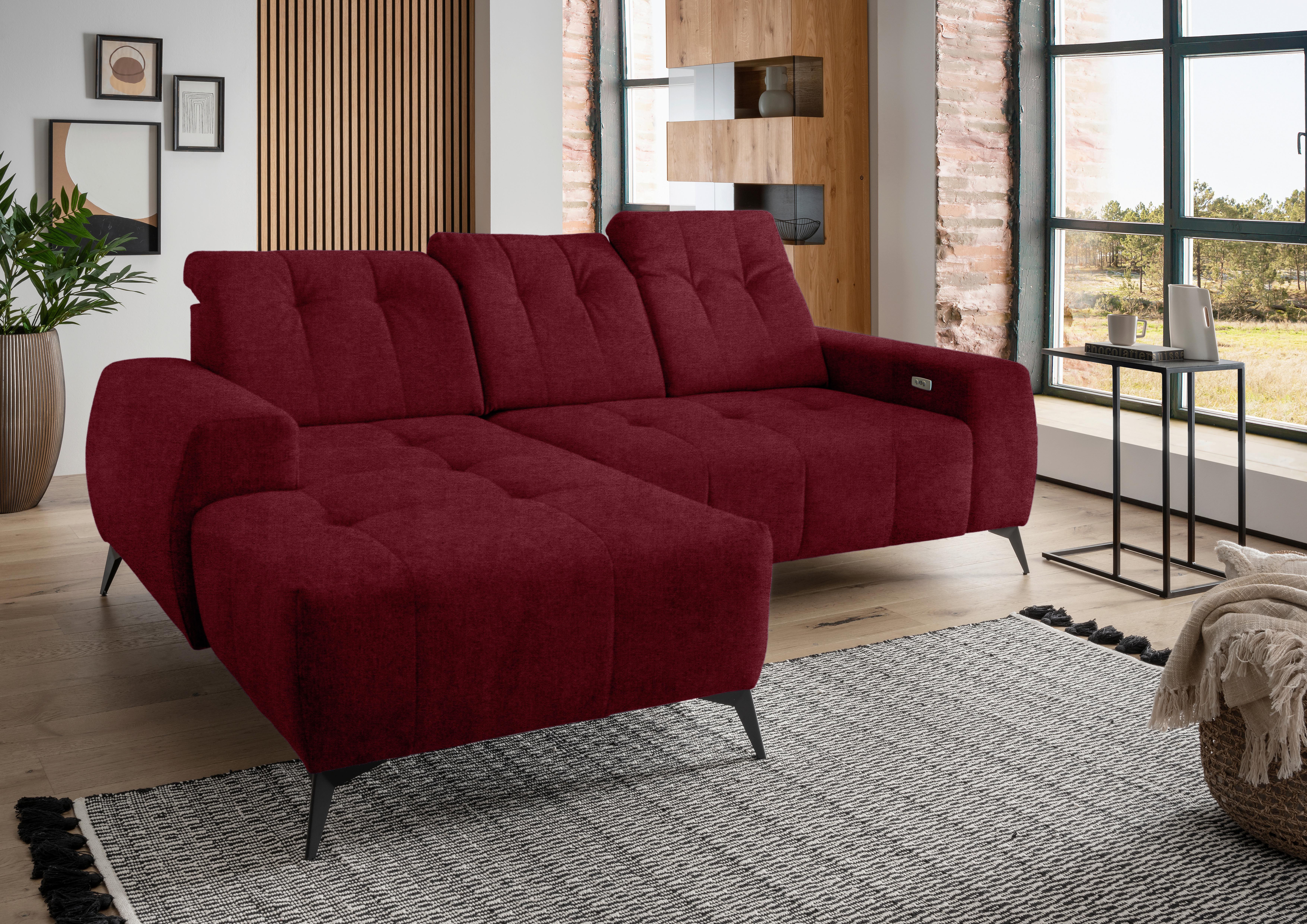 Ecksofa mit USB Anschluss Sano, Bordeaux, S: 180x258 cm - Bordeaux/Schwarz, MODERN, Textil (180/258cm) - Livetastic