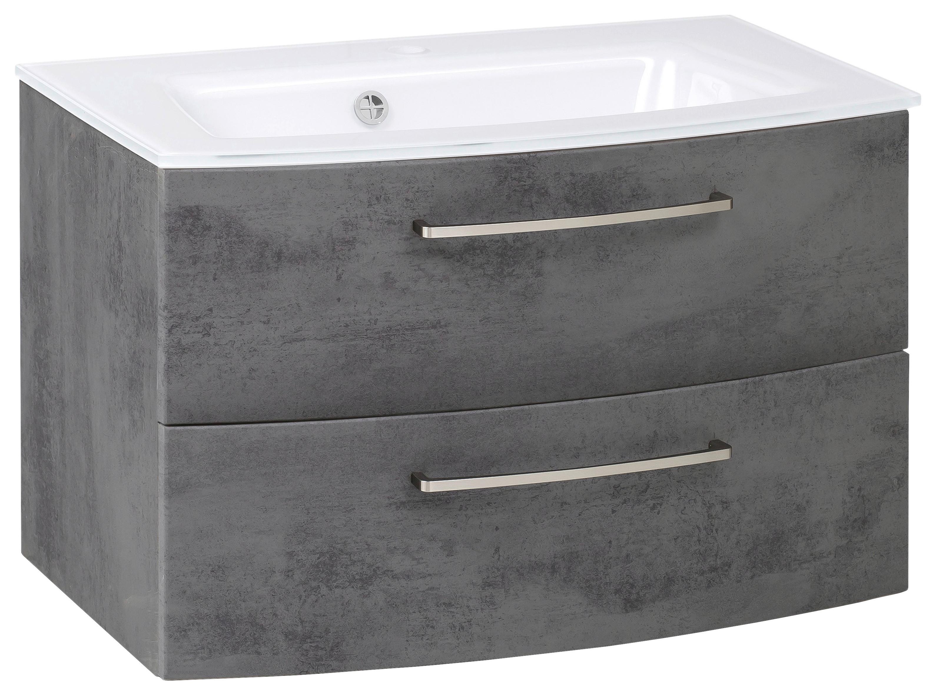 Waschbecken Mit Unterschrank Stockholm B: 80cm Grau Dekor - Dunkelgrau/Weiß, KONVENTIONELL, Glas/Holzwerkstoff (80cm) - Held