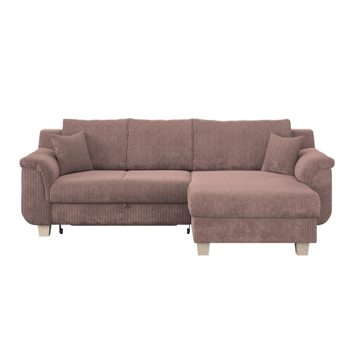 Rohová sedačka ALEX, růžový manšestr - růžová/přírodní barvy, Moderní, textil/plast (246/88cm)
