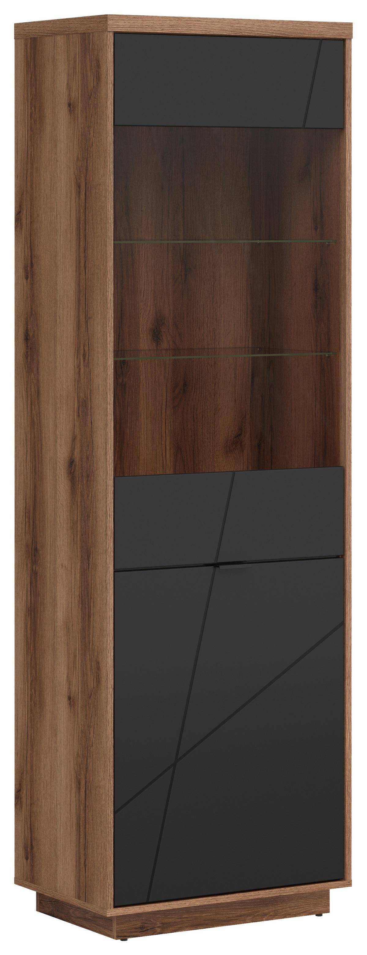 Vitrine Forn Glass-Door Cabinet - Eichefarben/Schwarz, Design, Glas/Holzwerkstoff (64/200,5/42,5cm)