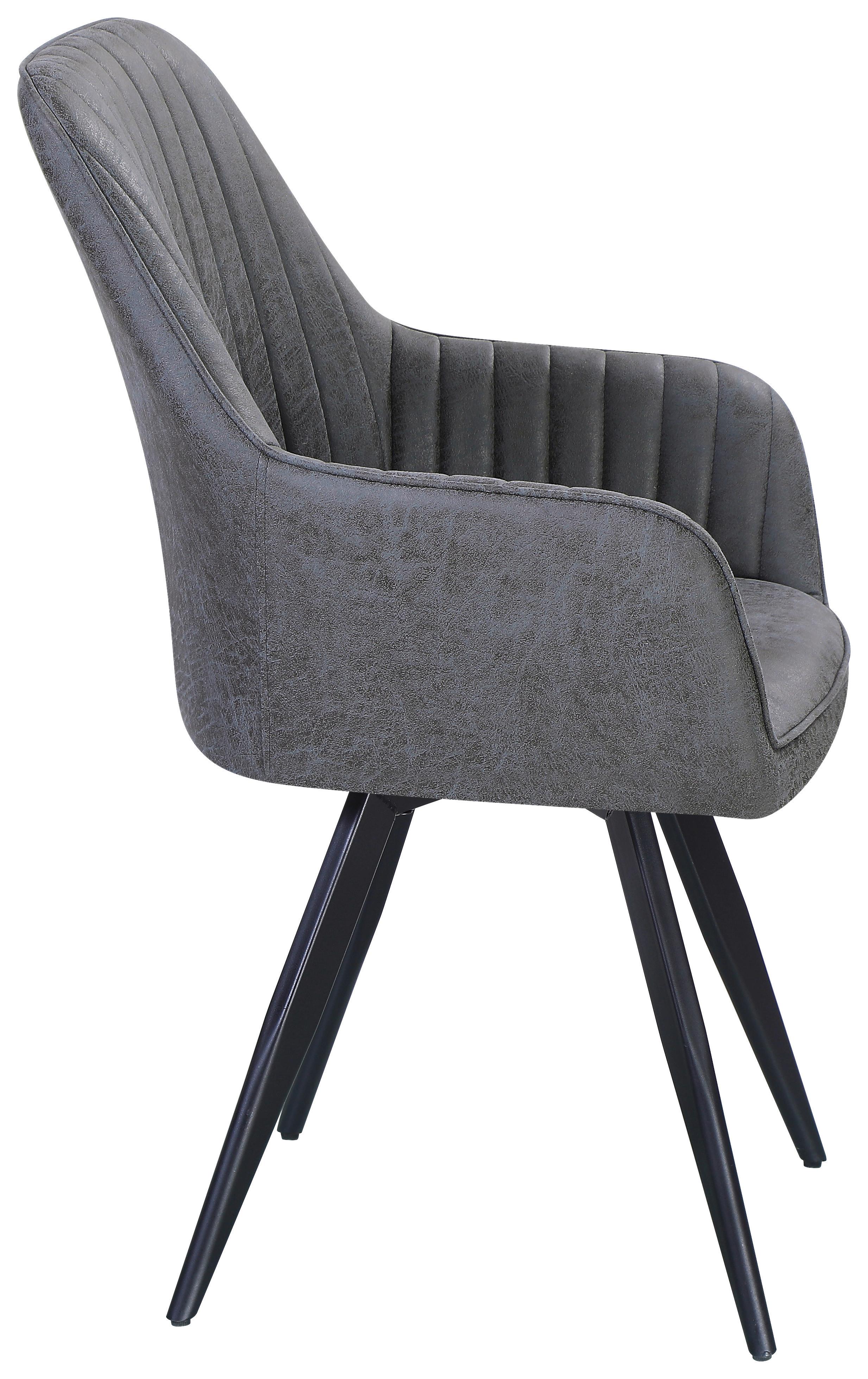 Stuhl Bella Webstoff Grau, 360° drehbar - Schwarz/Grau, KONVENTIONELL, Textil/Metall (63/90/61cm)