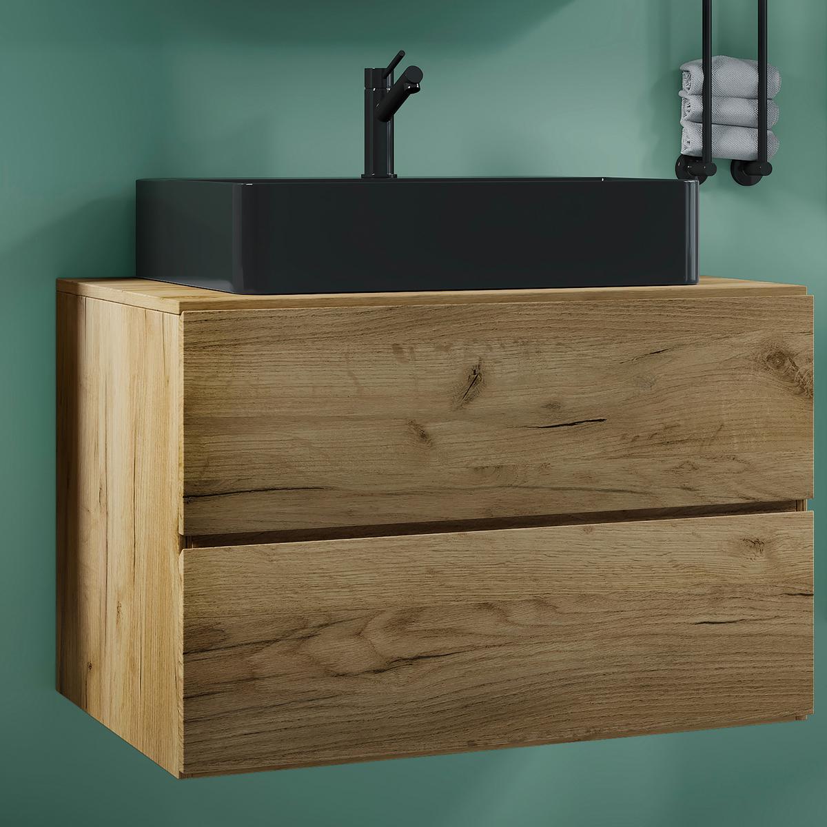 Waschtischkombi Lendas Bl S - Honigeiche/Schwarz, MODERN, Keramik/Holzwerkstoff (81cm) - MID.YOU
