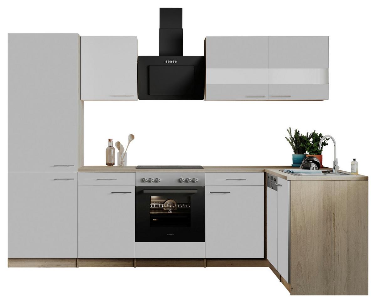 Eckküche Merle Weiß/Eichefarben B: 280cm - Eichefarben/Weiß, Basics, Holzwerkstoff (280cm) - Respekta