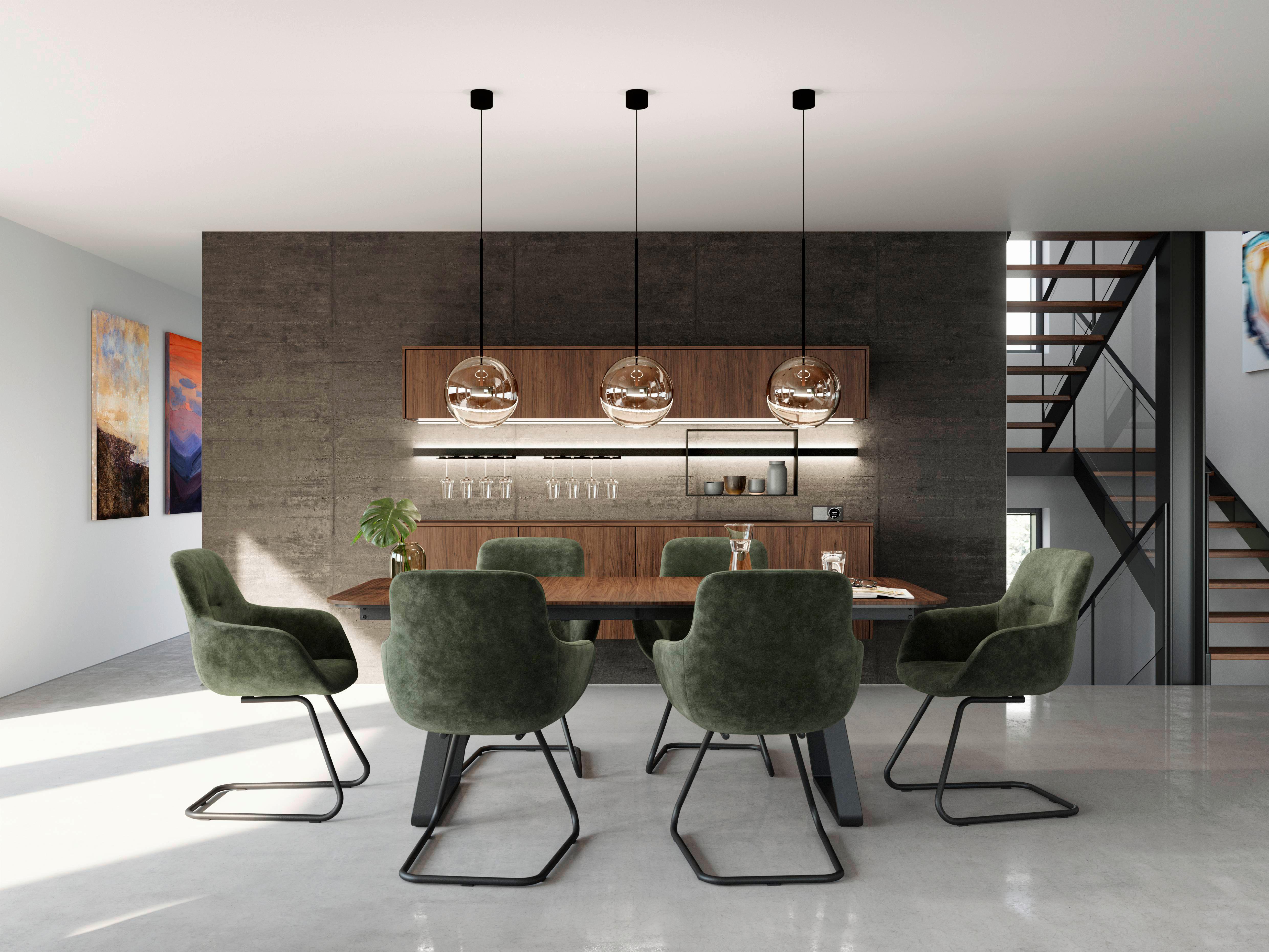 STOLIČKA S PODRÚČKAMI SWING-CHA - čierna/lesná zelená, Basics, kov/textil (62/89/61cm) - Celina Home