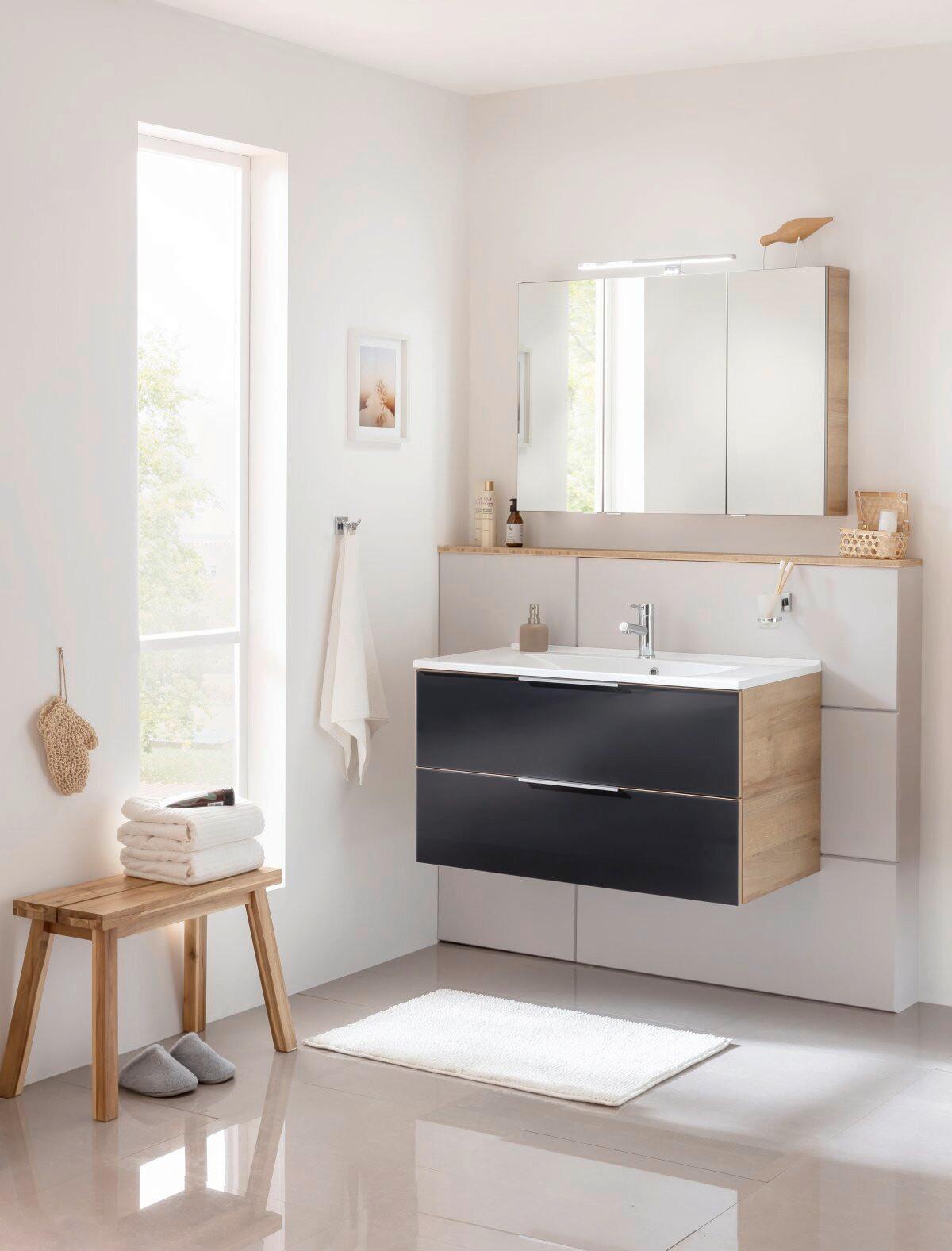 Waschtsichkombi B.Brilliant Anthrazit/Eichefarben B: 100cm - Eichefarben/Anthrazit, Basics, Glas/Holzwerkstoff (100/56,2/50cm) - MID.YOU
