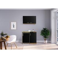 Miniküche M. Kühlschrank + Kochfeld 100 Cm Schwarz/eiche - Edelstahlfarben/Schwarz, MODERN, Holzwerkstoff/Metall (100cm) - Respekta