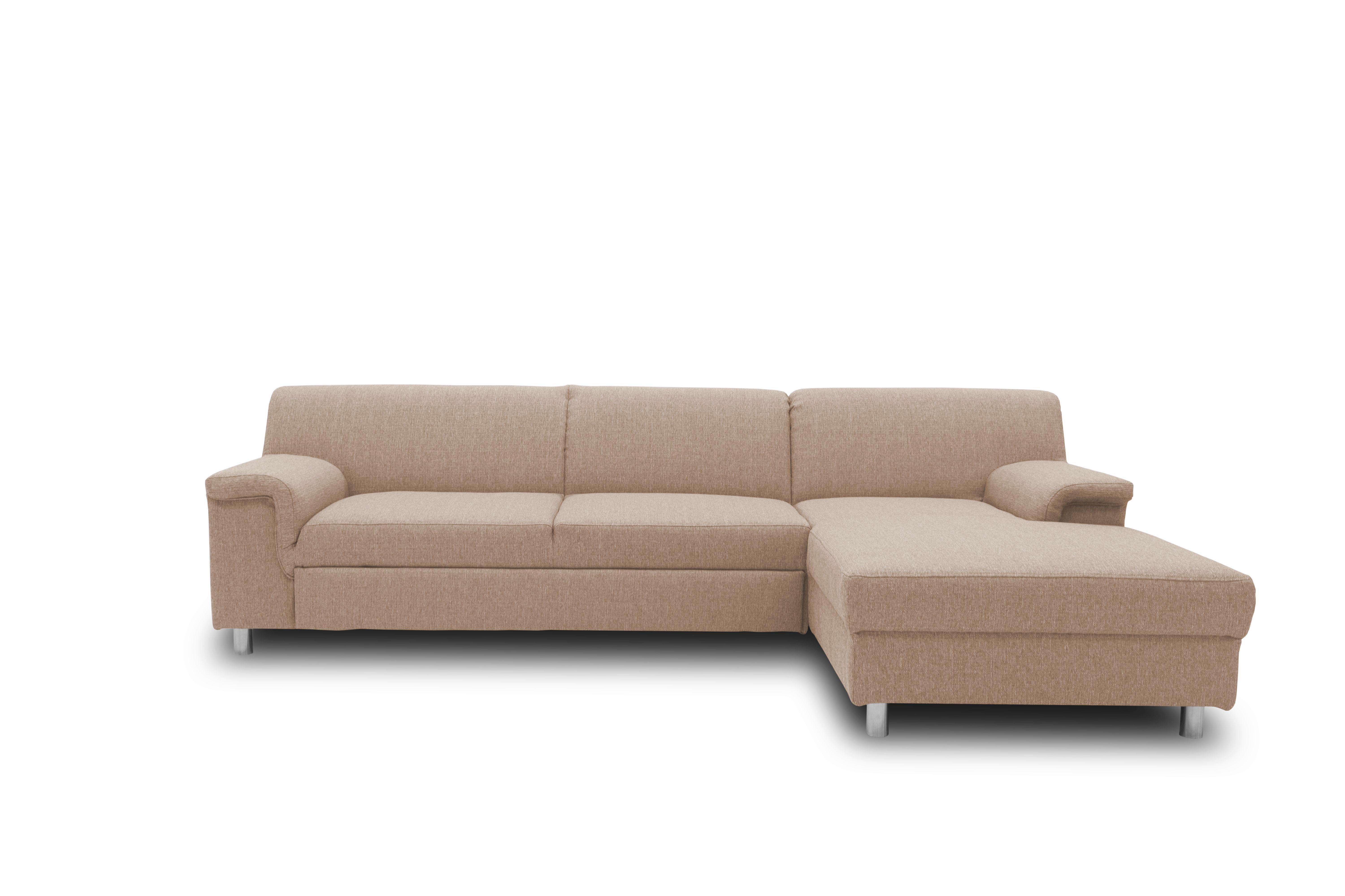 Ecksofa Jamie Rücken Echt Beige Webstoff - Chromfarben/Beige, KONVENTIONELL, Textil (251/150cm) - MID.YOU