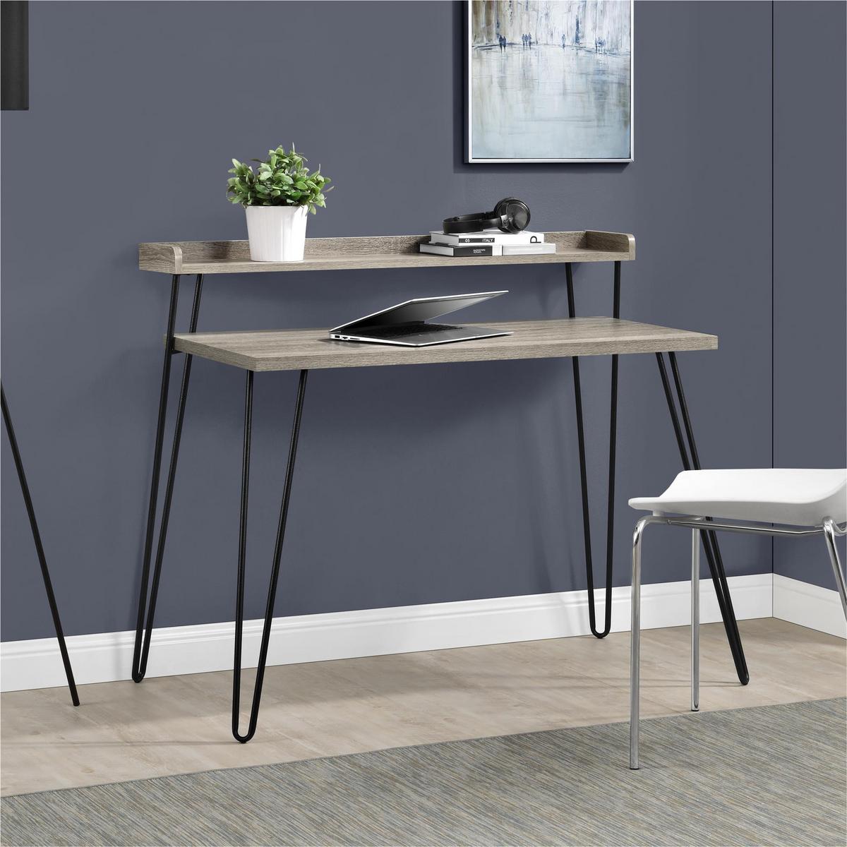 Schreibtisch Haven Grau B: 89 cm - Schwarz/Grau, Design, Papier/Metall (112/89/60cm) - MID.YOU