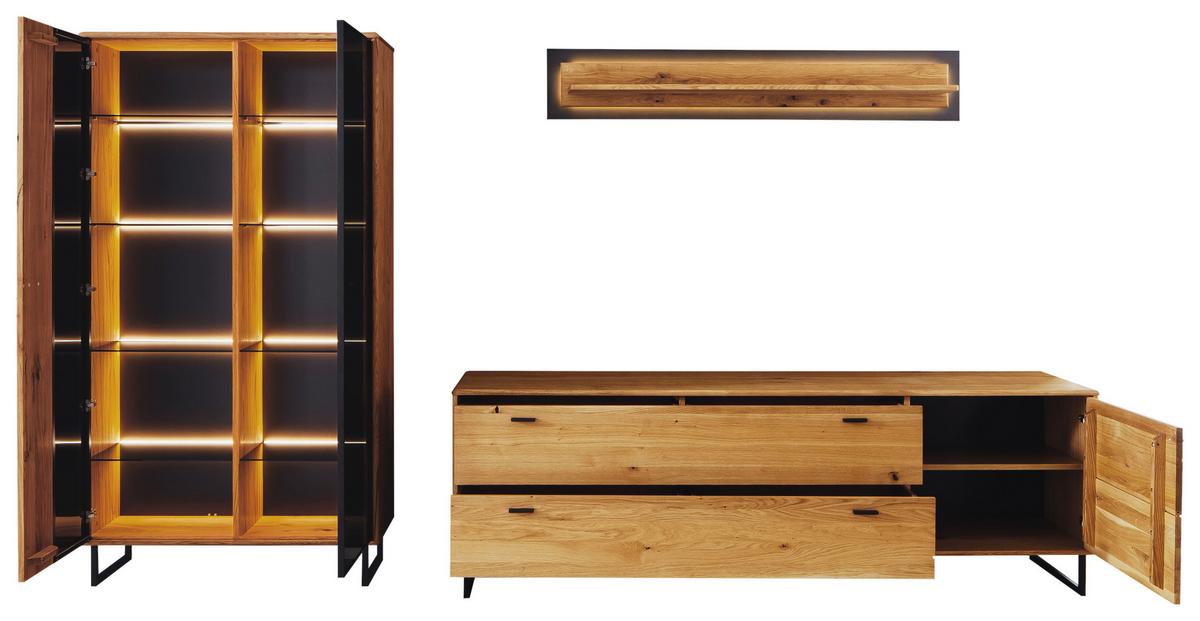 Wohnwand Arezzo Wildeiche/Anthrazit B: 319 cm - Wildeiche/Anthrazit, Design, Glas/Holz (319/186/50cm) - MID.YOU