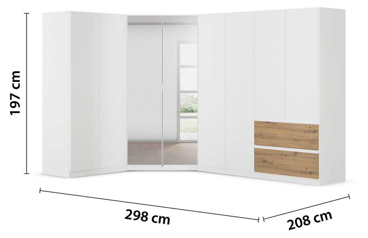 Eckkleiderschrank Costa Weiß Eiche Artisan Dekor - Eiche Artisan/Weiß, MODERN, Holzwerkstoff (208/197/298cm) - Rauch Möbel