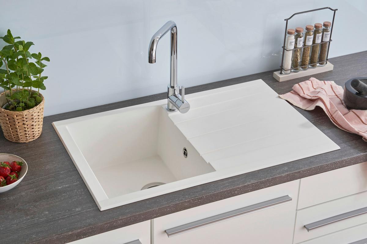 Spüle Respekta Houston Kunststein Bxt: 80x50 Cm - Weiß, Trend, Glas/Kunststoff (80/21/50cm) - Respekta