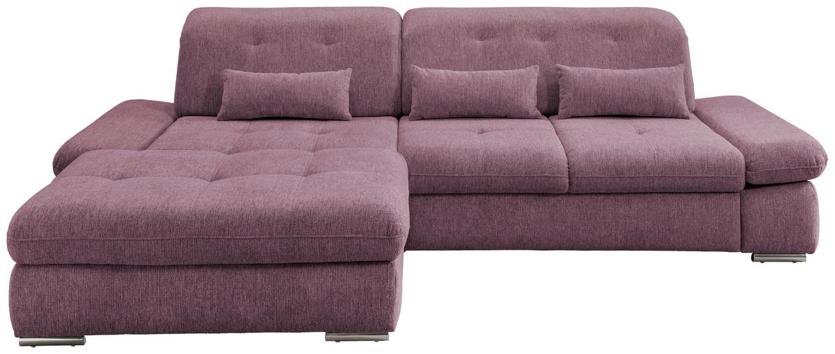 Ecksofa Mit Schlaffunktion Dalida Brombeere Chenille - Chromfarben/Brombeere, Design, Textil (196/300cm) - Livetastic