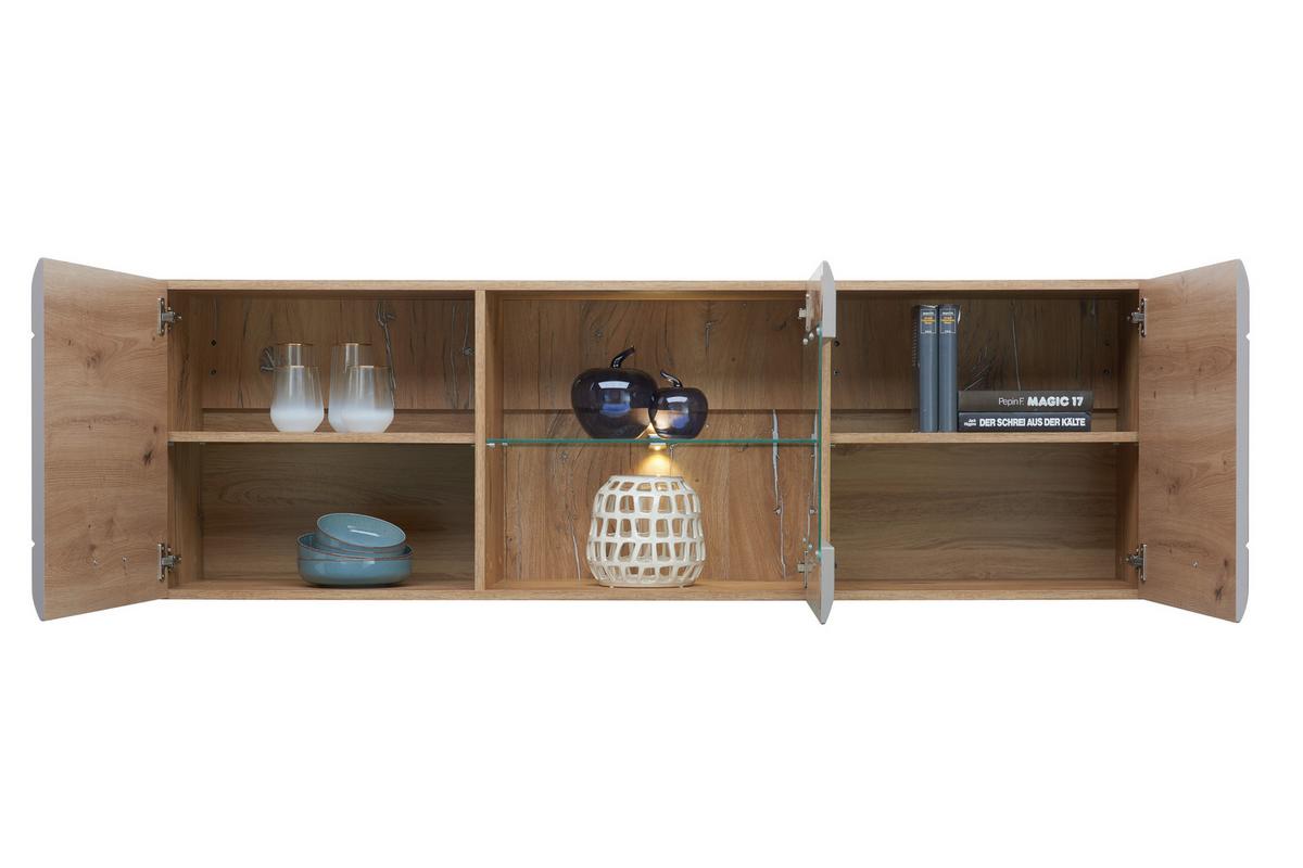 Hängevitrine Auris B: 164,3 cm Eiche/Basalt - Grau, MODERN, Glas/Holzwerkstoff (164,3/52/37,1cm) - Luca Bessoni