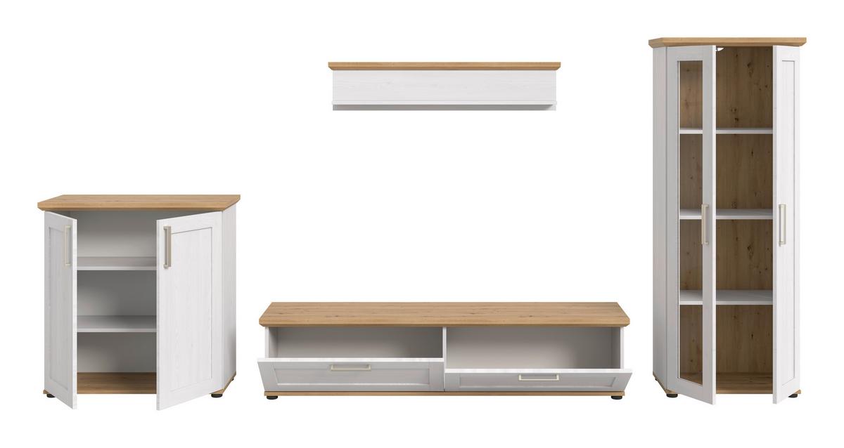 Wohnwand Verona Lärchefarben /Eiche Dekor B: 336cm - Lärchefarben/Schwarz, Design, Holzwerkstoff (336/161/40cm) - Livetastic