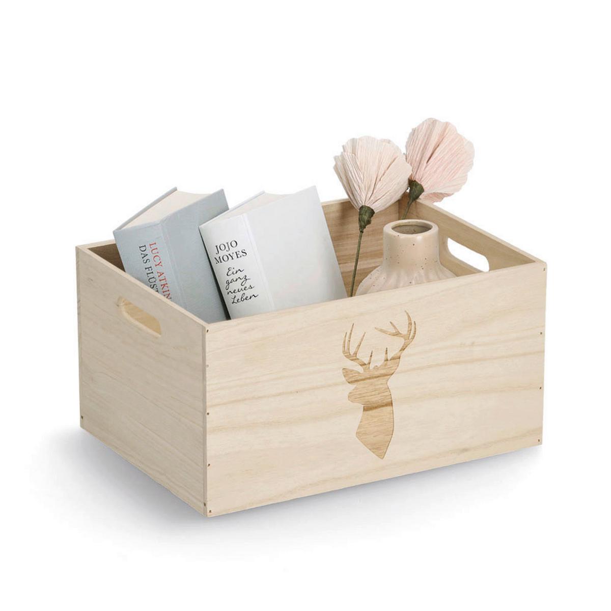 AUFBEWAHRUNGSBOX Holz, BxHxT: ca. 35x25x18 cm - Naturfarben, Basics, Holz (35/25/18cm)