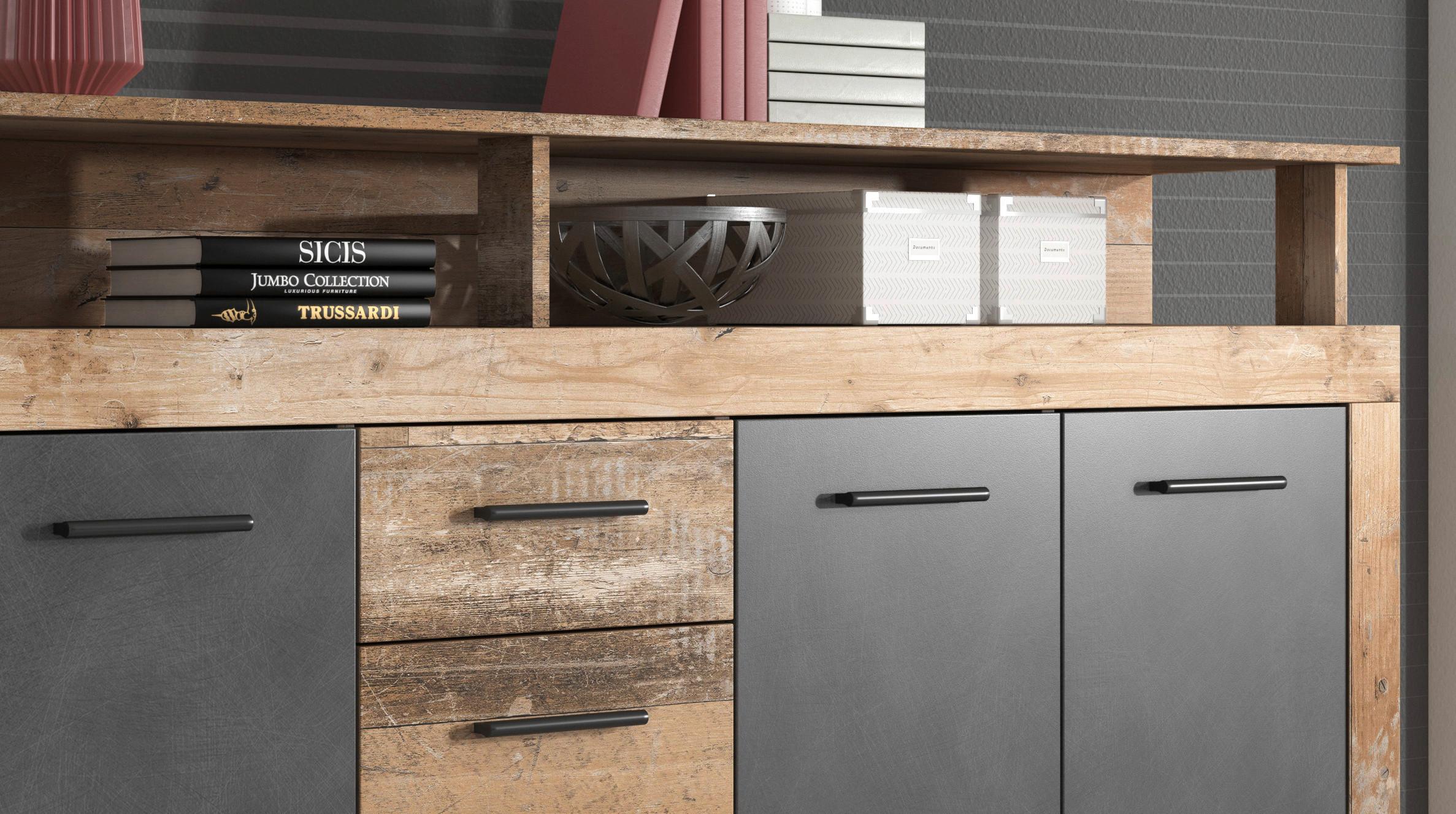Sideboard in Anthrazit und eichefarben mit viel Stauraum