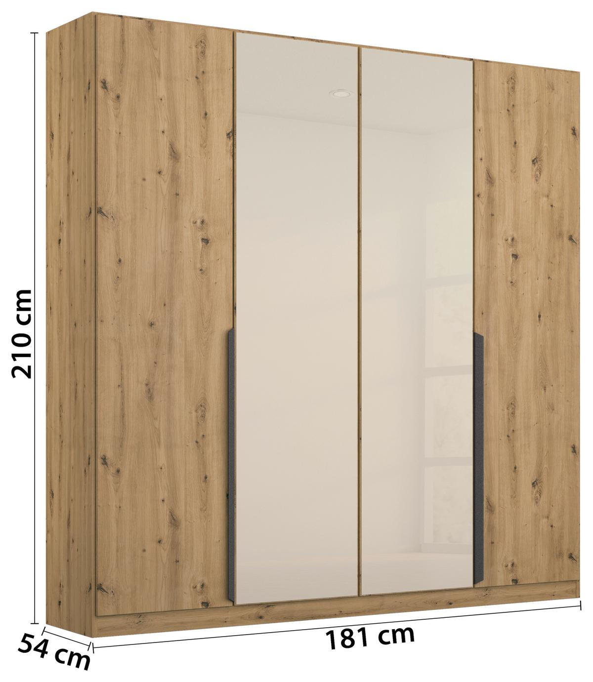 Skriňa s otočnými dverami dub Artisan/šampanská 181cm - sivá/šampanská, Modern, kov/kompozitné drevo (181/210/54cm) - Rauch Möbel
