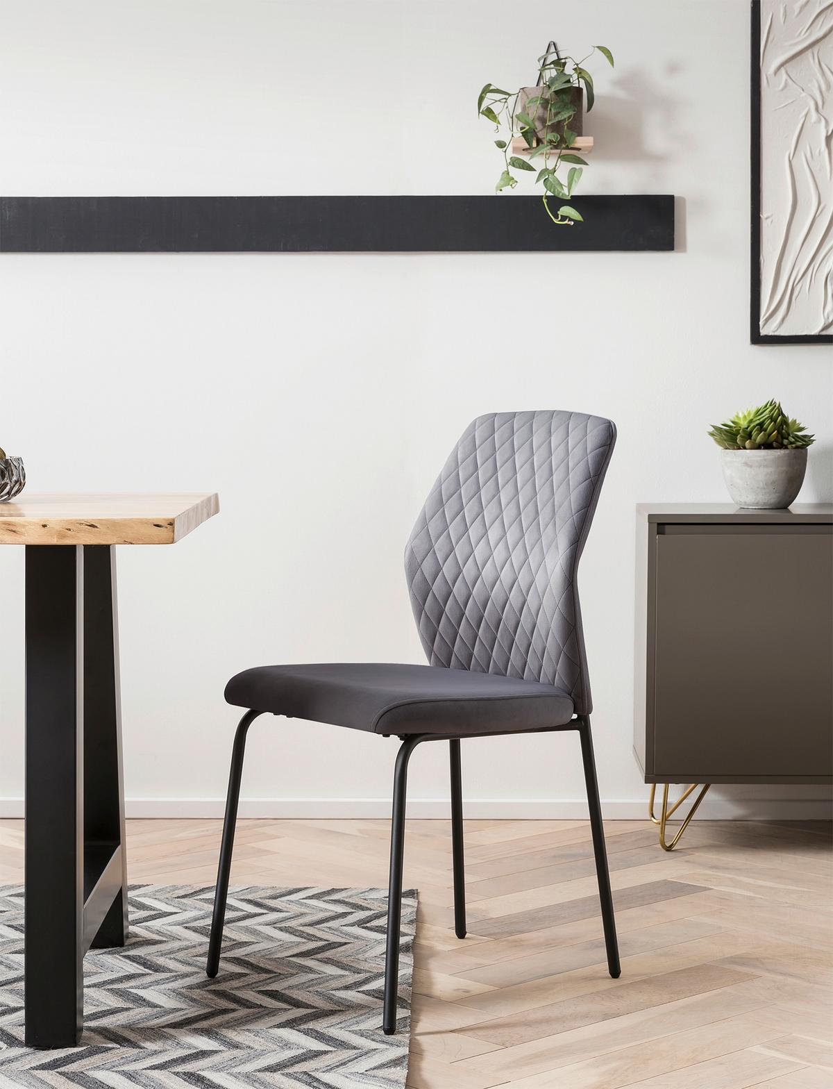 Stuhl-set Grau B: 46,5 Cm - Schwarz/Grau, MODERN, Textil/Metall (46,5/92/56,5cm) - Livetastic