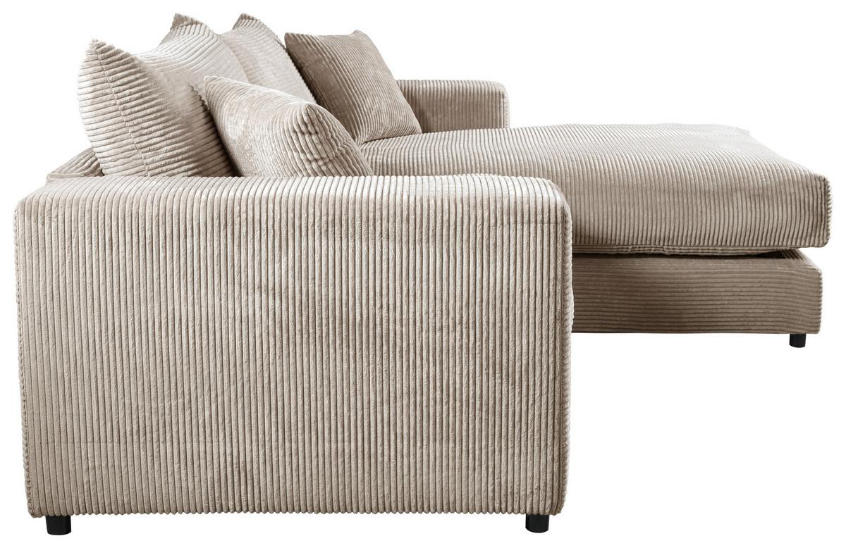 Ecksofa Funny S Rechts Hbraun mit Hocker S: 265x180 cm - Hellbraun/Schwarz, Basics, Textil (265/180cm) - Livetastic