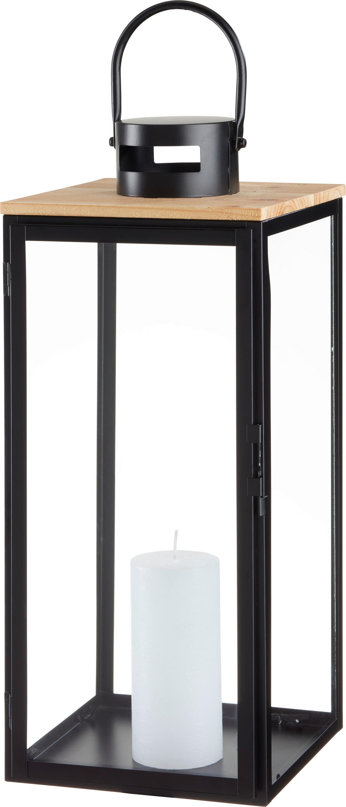 Lucerna Pure, výška: 48,5 cm - černá, kov/kompozitní dřevo (20,5/48,5/21,5cm) - Premium Living