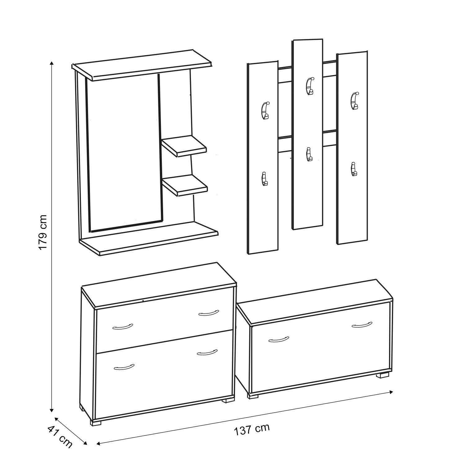 Šatna Lento, dub Sonoma/bílá - bílá/Sonoma dub, Konvenční, kompozitní dřevo (192/179/34/41cm)