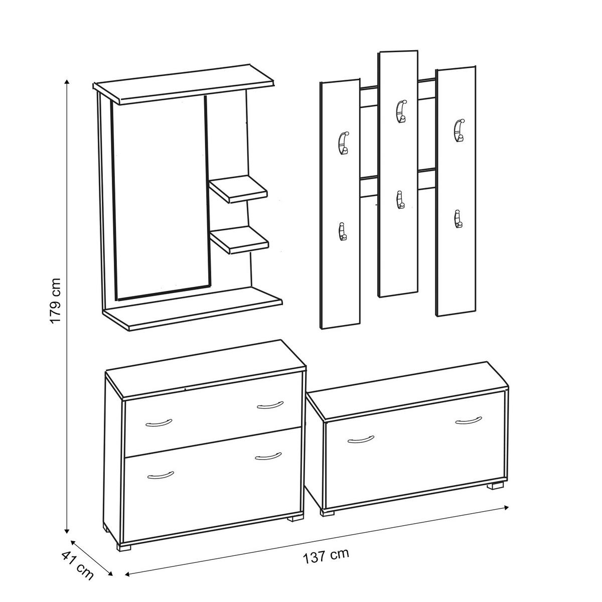 Predsieňový nábytok Lento, dub Sonoma/biela - biela/dub sonoma, Konventionell, kompozitné drevo (192/179/34/41cm)