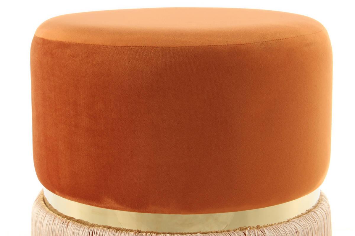 Hocker Pouf Samt/Edelstahl Orange/Golden H: 44,5 cm - Champagner/Goldfarben, Basics, Holzwerkstoff/Textil (41/44,5/41cm) - Kayoom