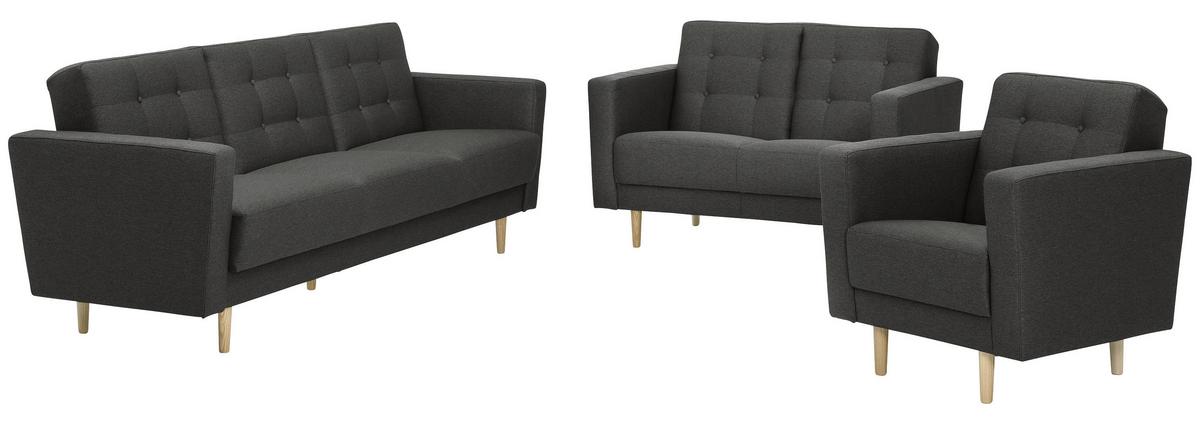 3-Sitzer-Sofa + Schlaffunktion Jasmin mit Armlehnen Anthrazit - Eschefarben/Anthrazit, MODERN, Textil (224/81/83cm) - Max Winzer