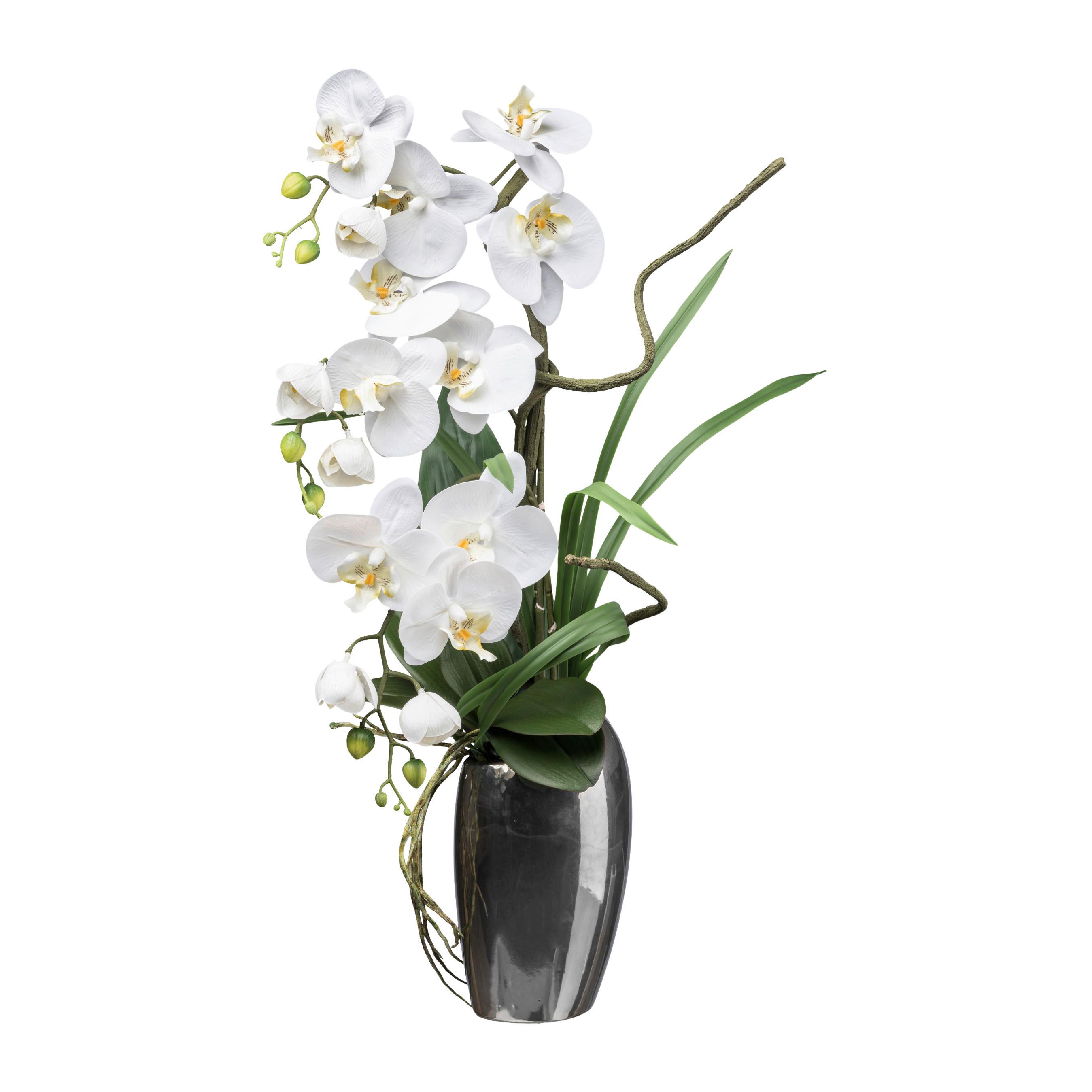 Kunstpflanze Orchideen, Weiß Topf: Silberfarben, H: 68 cm - Silberfarben/Weiß, Design, Keramik/Kunststoff (68cm) - P & B