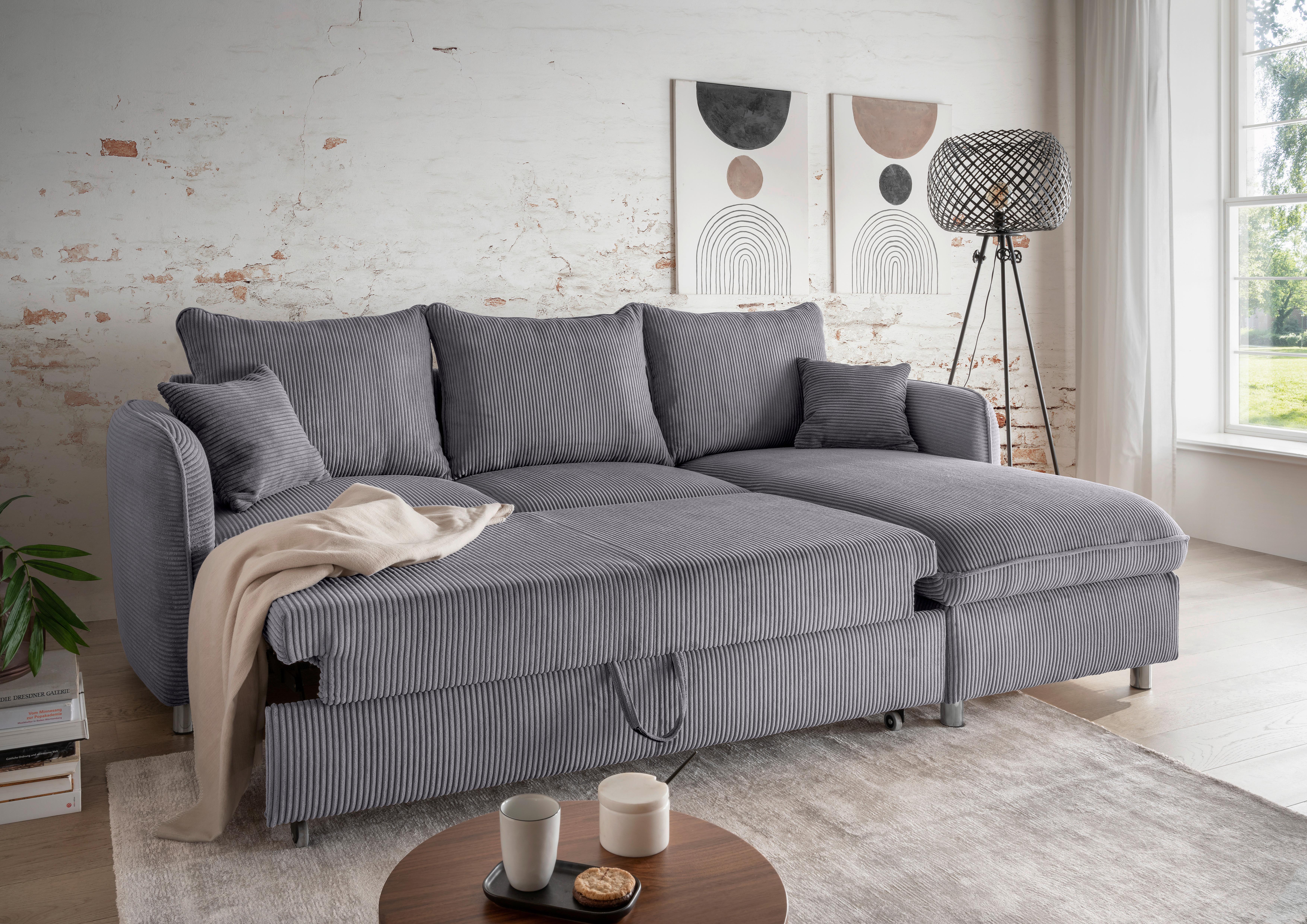 Eckschlafsofa Lauritio Grau S: 254x160 cm - Chromfarben/Grau, MODERN, Textil (254/160cm) - Livetastic