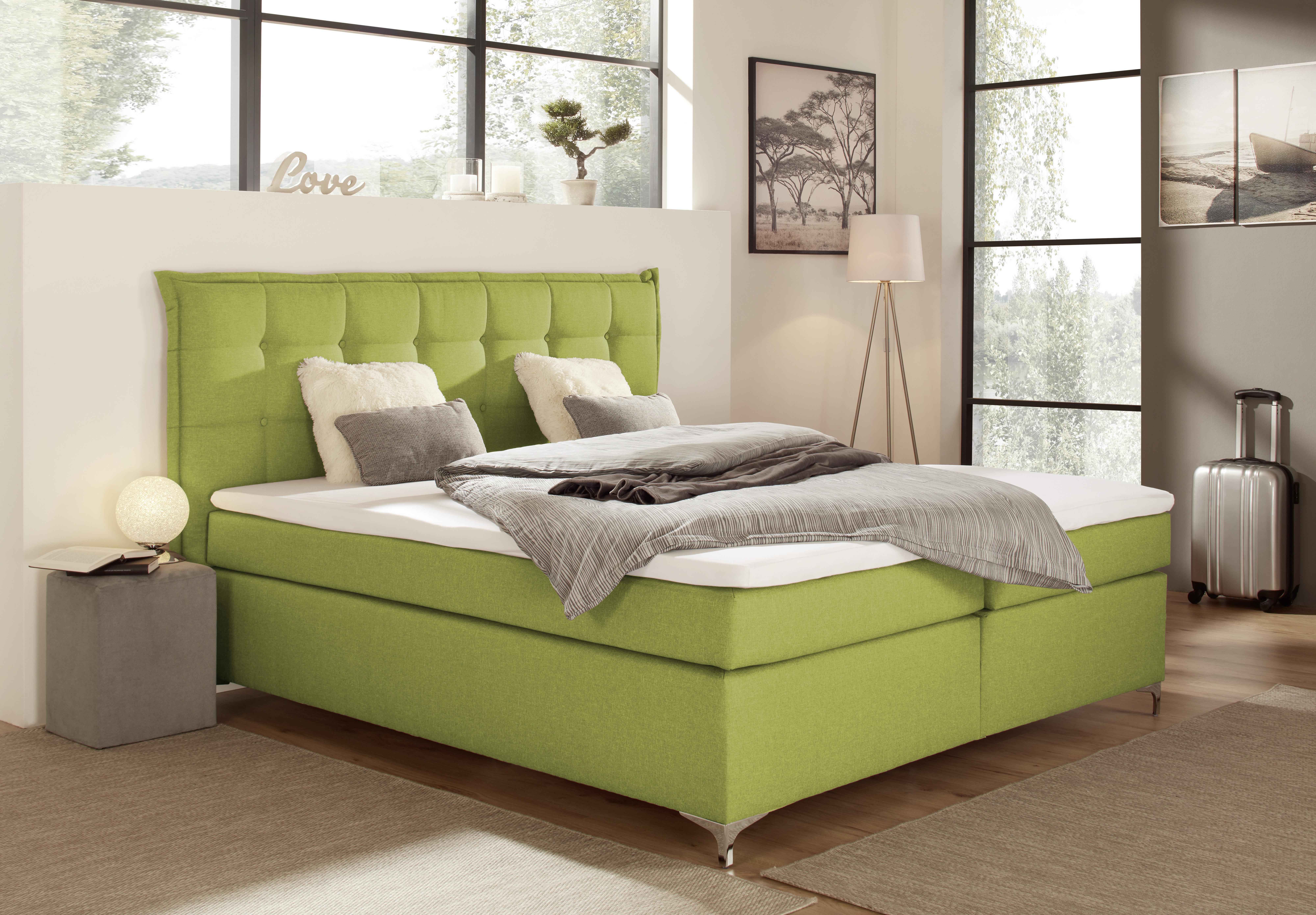 Boxspringbett Mit Topper 180x200cm Fabio, Grün - Grün, MODERN, Textil (180/200cm)