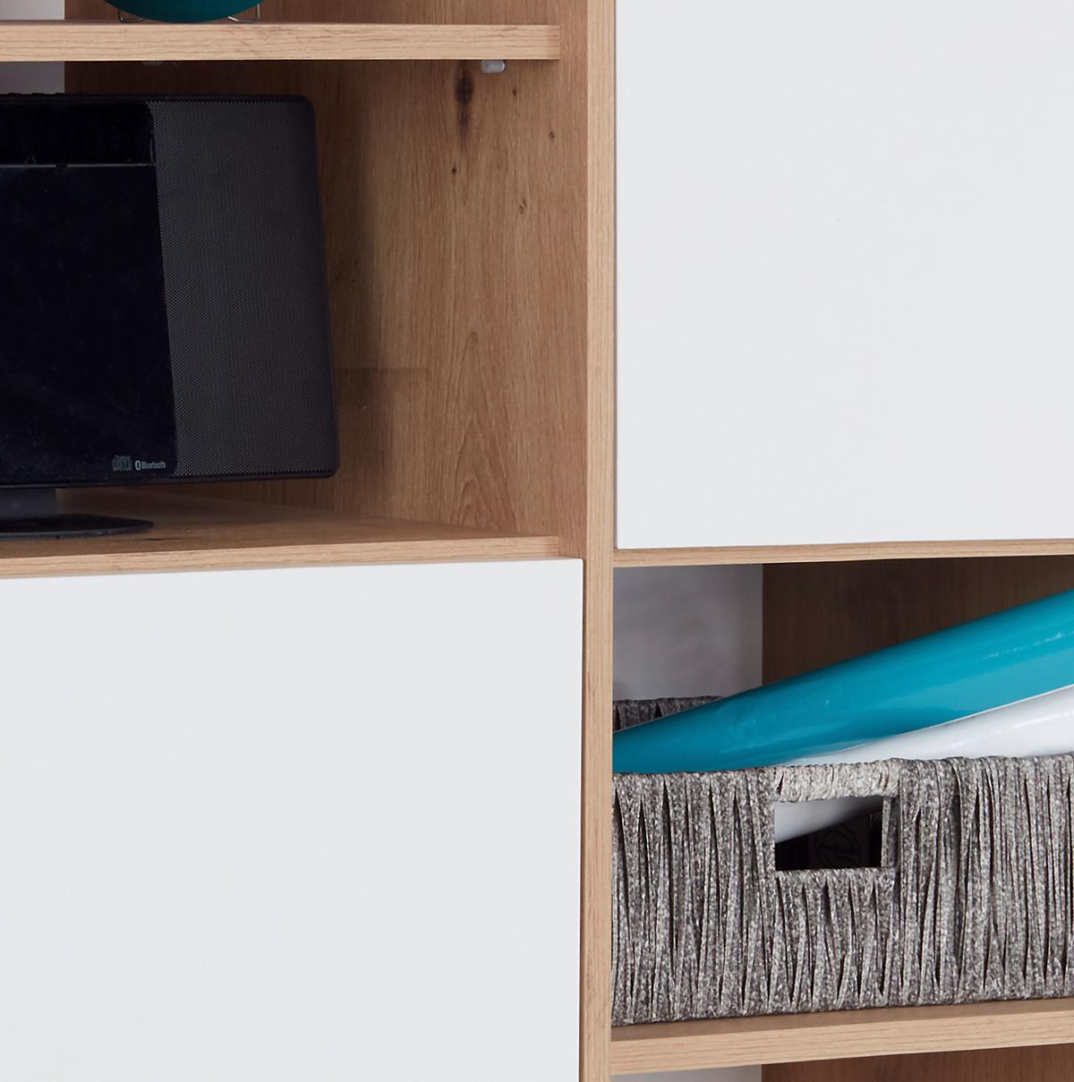 Regal Mit Schrankteilen Box B 98cm, Eiche Dekor/weiß - Eichefarben/Alufarben, MODERN, Holzwerkstoff (98/205/40cm) - Ondega