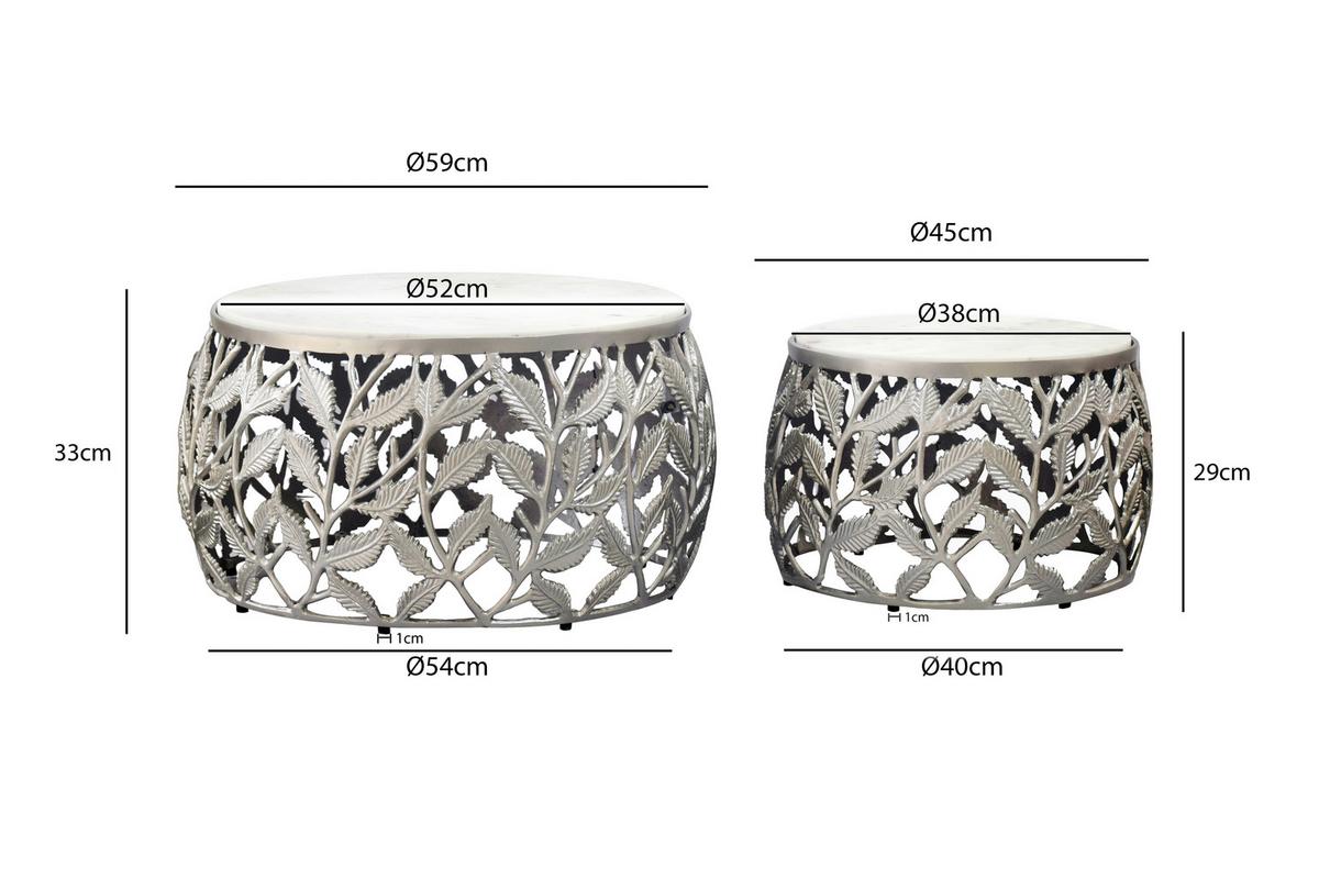 SATZTISCH Silberfarben/Weiß 2-teilig - Silberfarben/Weiß, Design, Stein/Metall (60/60/33cm) - MID.YOU