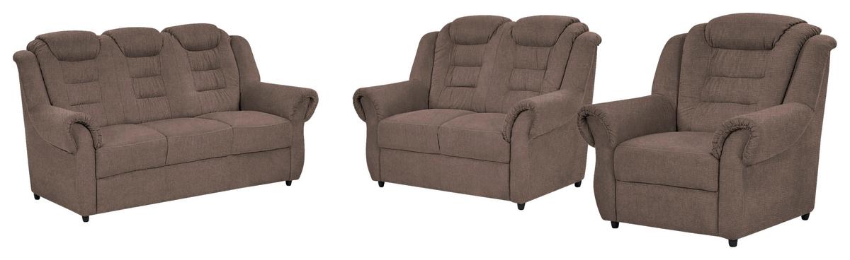 Sitzgarnitur 3-tlg. Boston Taupe Chenille - Taupe/Schwarz, KONVENTIONELL, Textil - Livetastic