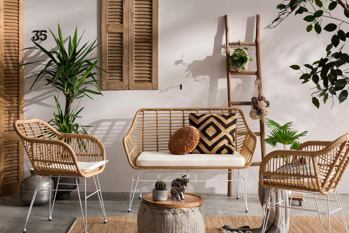 Sitzbank Naturfarben/weiß B: 120 Cm - Naturfarben/Weiß, MODERN, Kunststoff/Metall (120/85/69cm) - Livetastic