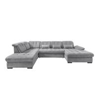 Wohnlandschaft Mit Bettkasten Rigatti Silberfarben B: 387 Cm - Silberfarben/Schwarz, MODERN, Textil (252/387/184cm) - Livetastic