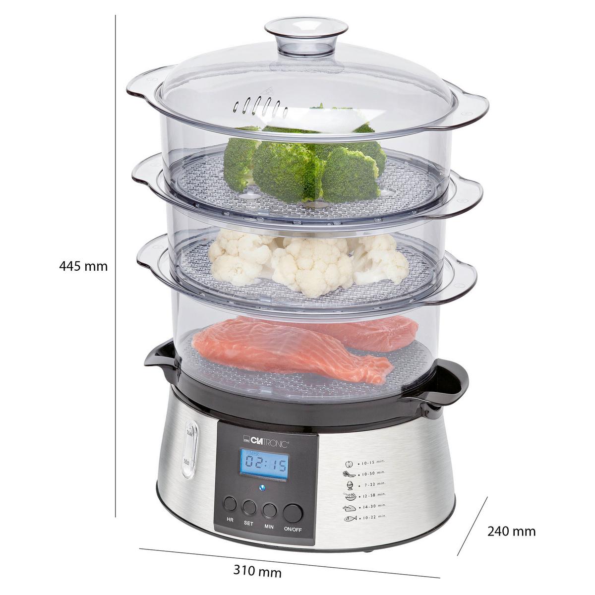 Dampfgarer 800w, Timer, Display - Edelstahlfarben/Transparent, Basics, Kunststoff (31/44,5/24cm) - Clatronic