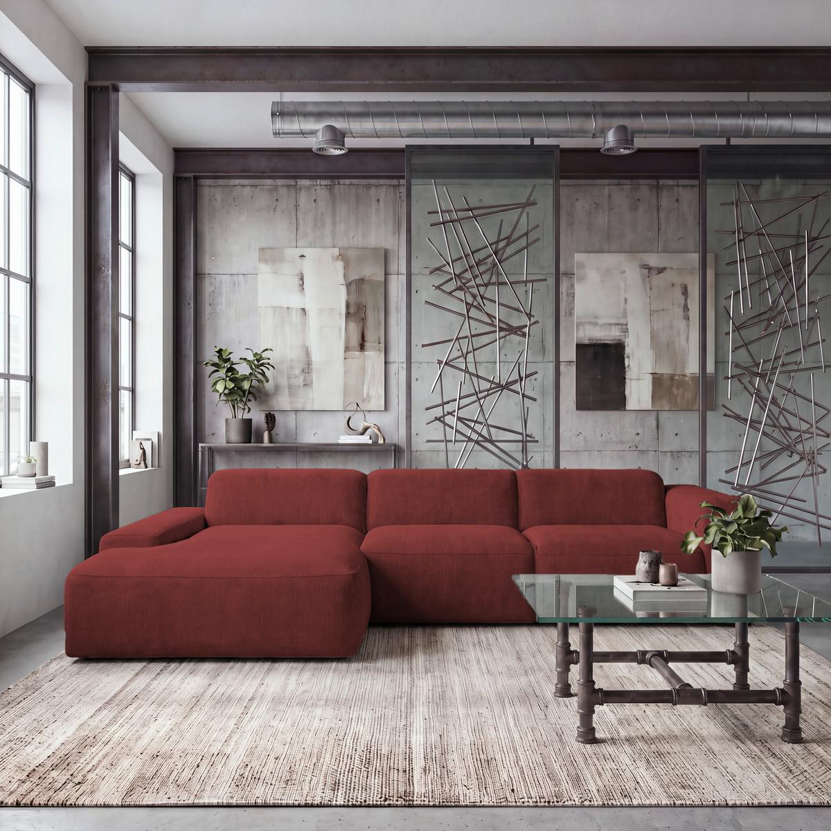 ECKSOFA Hannah Rot 170x343 cm - Rot/Schwarz, Design, Textil (170/343cm) - MID.YOU