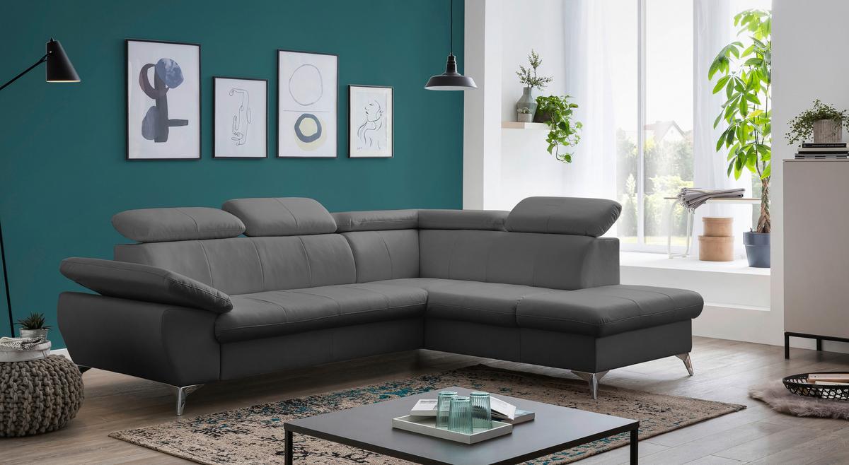 Ecksofa mit Schlaffunktion und Bettkasten Gisele Grau - Chromfarben/Grau, KONVENTIONELL, Textil (256/209cm) - Livetastic