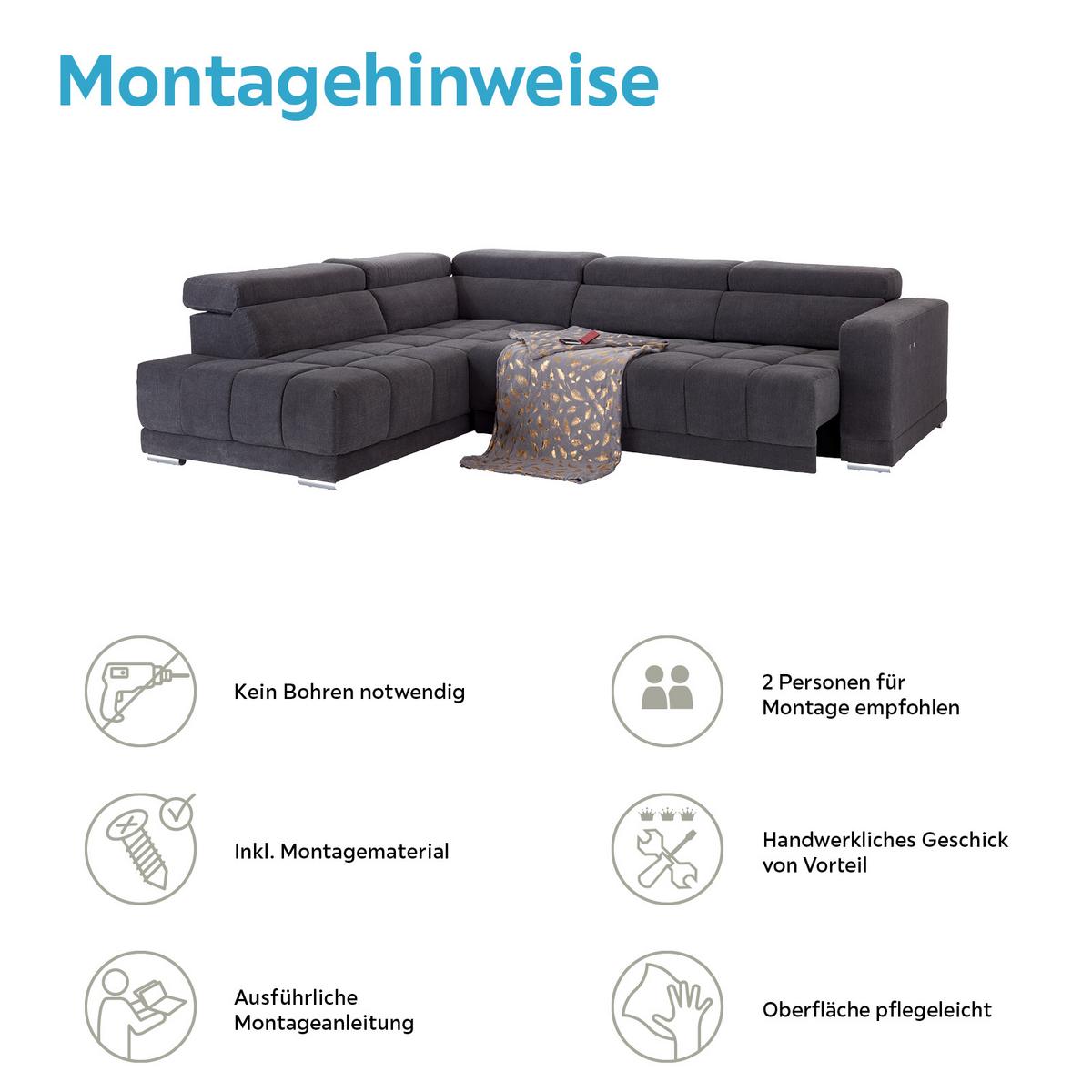 Ecksofa mit Relaxfunktion Hogan La, Webstoff - Silberfarben/Grau, MODERN, Holz/Textil (212/299cm) - Livetastic
