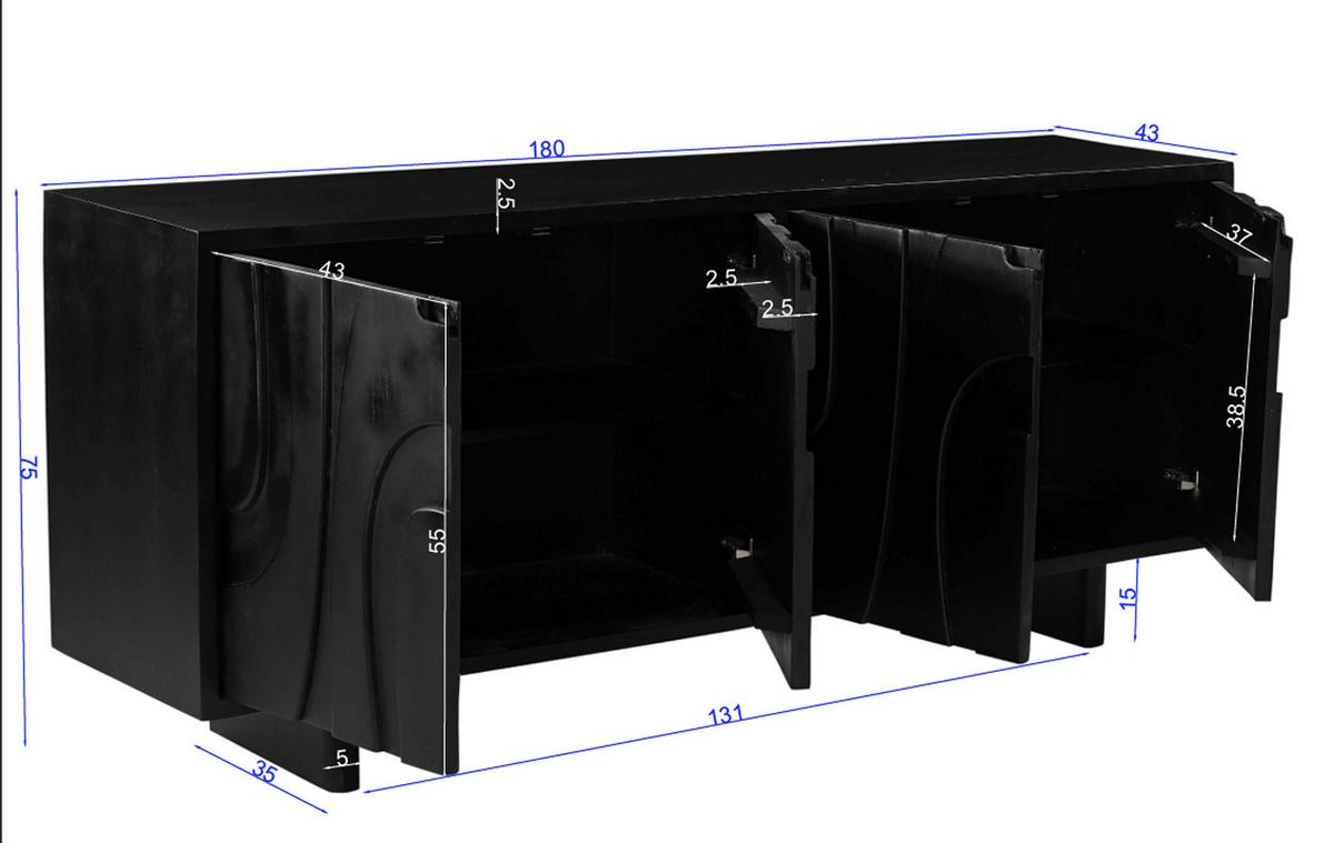 Sideboard Mangoholz schwarz B: 180cm - Schwarz, Design, Holz (180/76/43cm) - MID.YOU