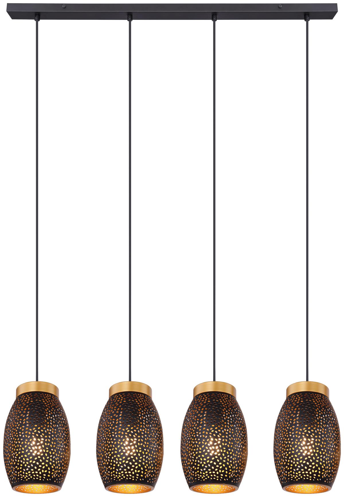 Hängeleuchte Narri H: 120 Cm 4-Flammig - Goldfarben/Schwarz, Basics, Metall (90/15/120cm) - Globo