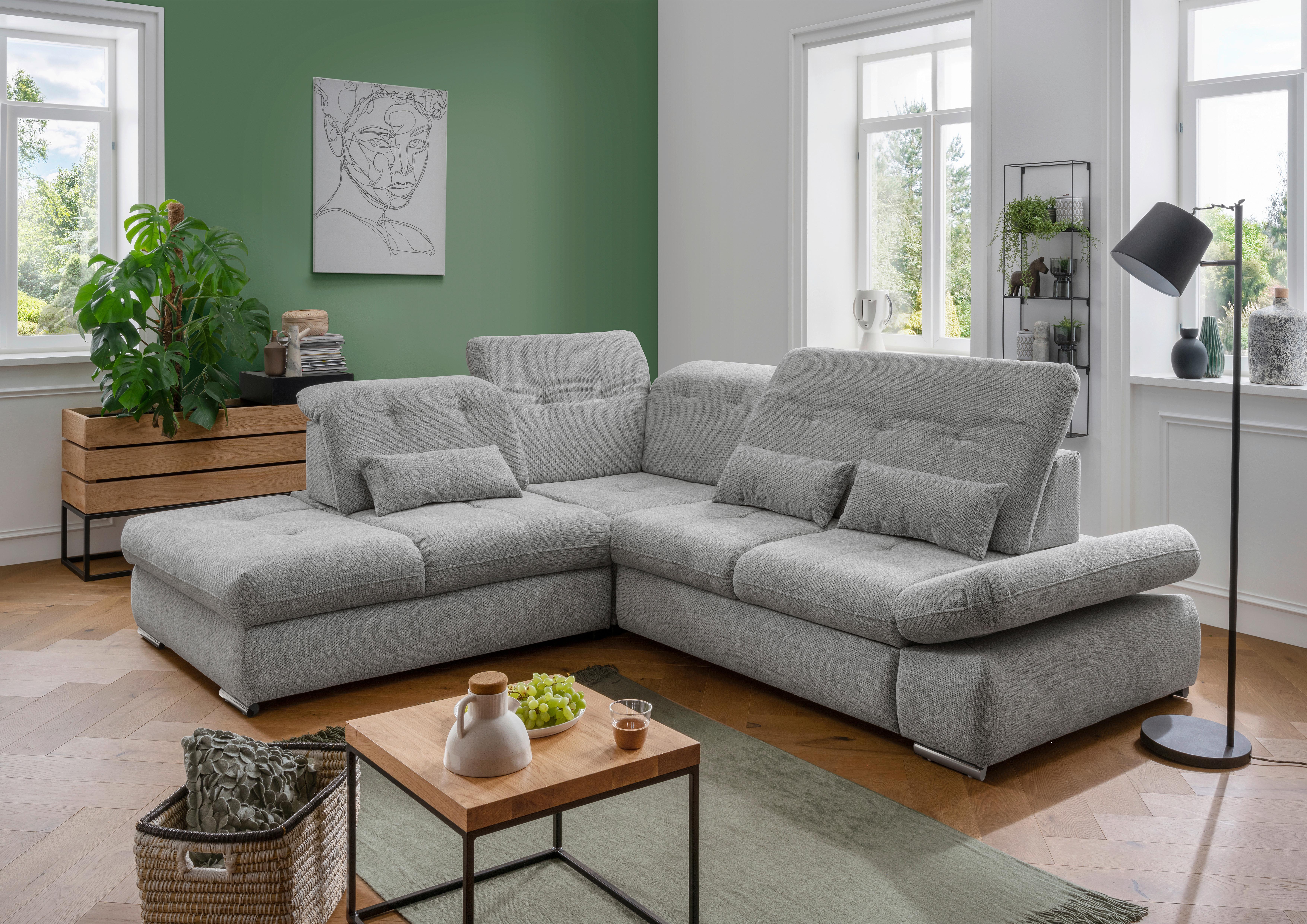 Ecksofa mit Schlaffunktion Dalida Silberfarben Chenille - Chromfarben/Silberfarben, Design, Textil (254/280cm) - Livetastic