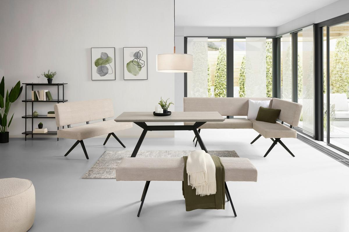 Sitzbank Chios ohne Lehne Cord Beige, B: 140 cm - Beige/Schwarz, KONVENTIONELL, Textil/Metall (140/49/47cm) - MID.YOU