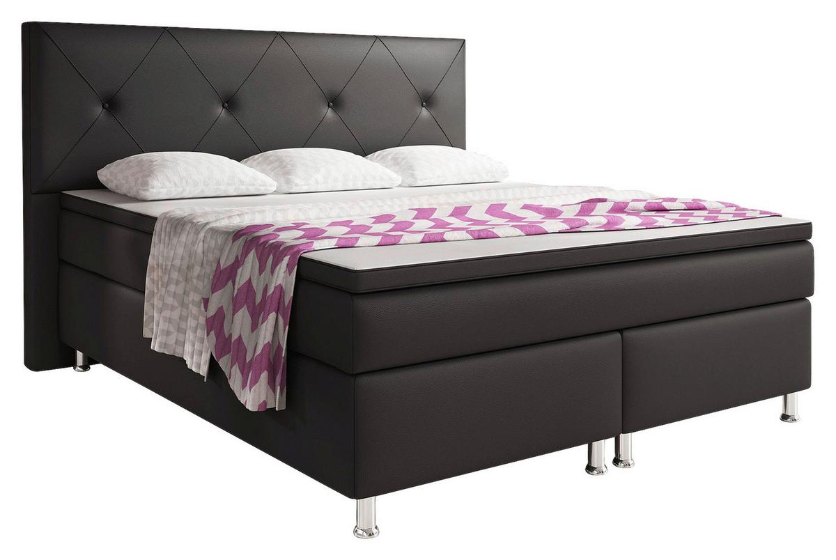 Boxspringbett Mit Topper Lederlook 180x200 Oxford - Anthrazit/Silberfarben, KONVENTIONELL, Leder/Textil (200/125/210cm) - MID.YOU