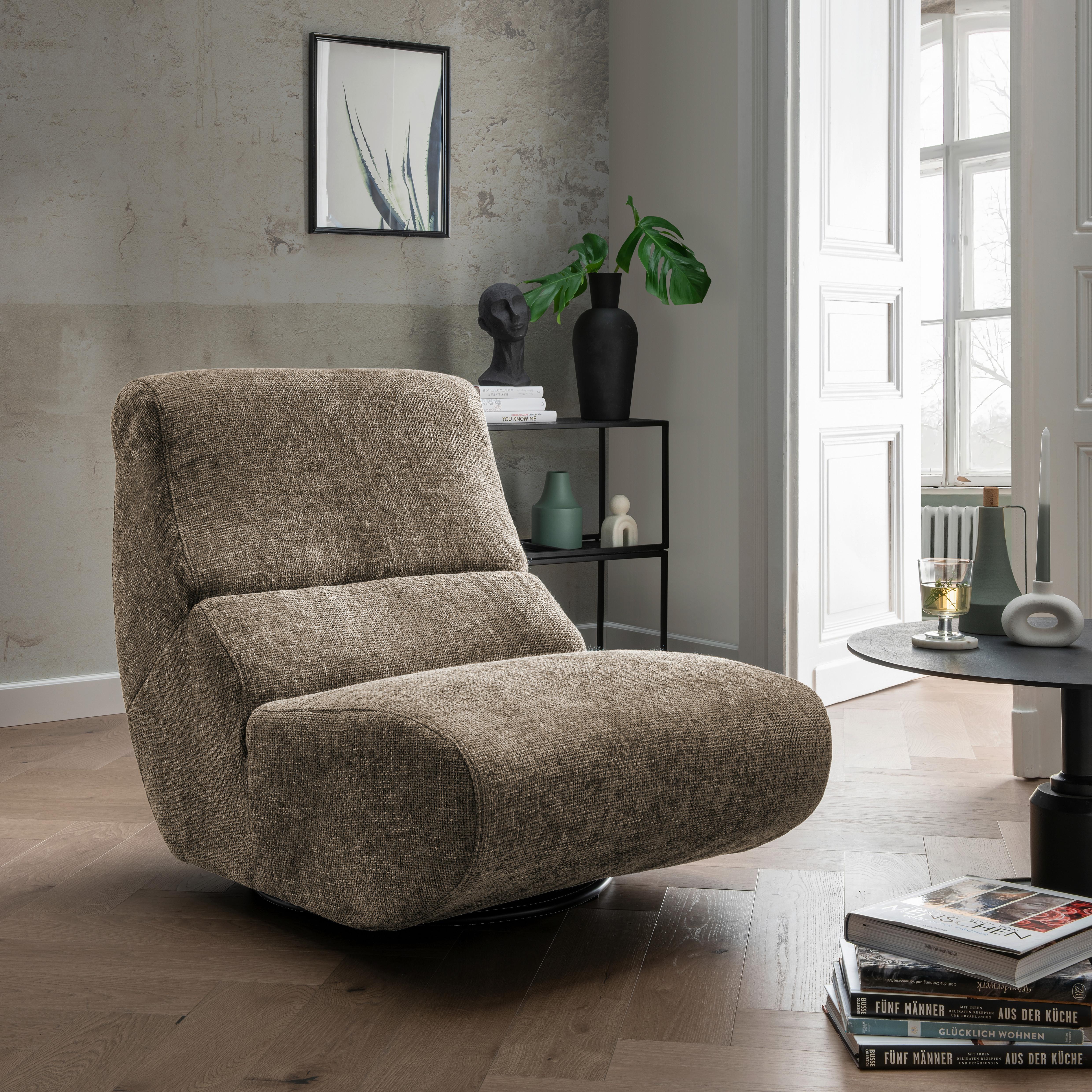 Sessel Lucera Cappuccino 360° drehbar, B: 74 cm - Schwarz/Cappuccino, Design, Textil (74/85/105cm) - Livetastic