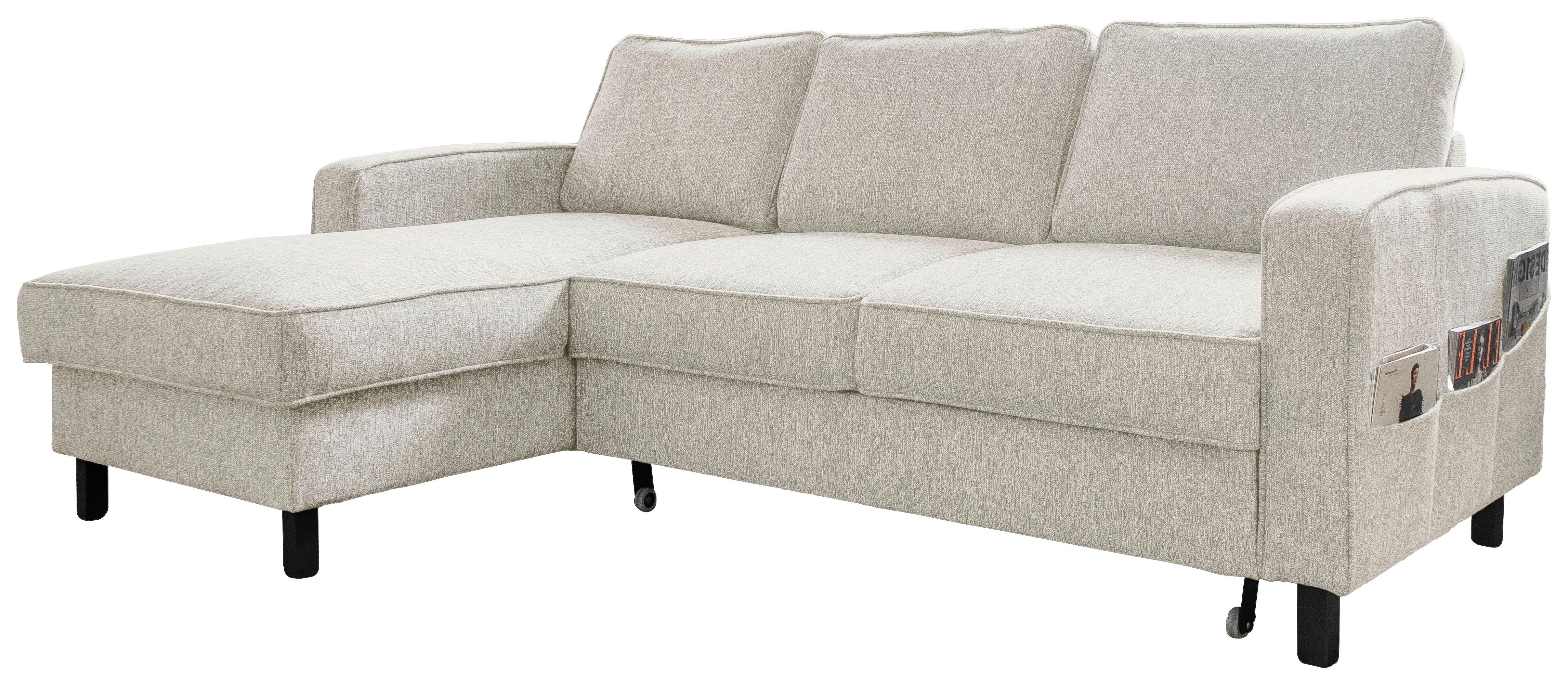 Sedačka MELANIE S, levá, béžová, úl.prostor a lůžko - černá/béžová, dřevo/textil (148/228cm) - MID.YOU