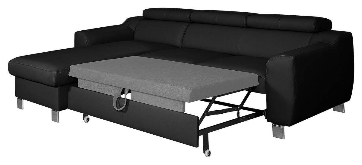 Ecksofa Aspen Mit Bettkasten Lederlook Schwarz 176x242 Cm - Chromfarben/Schwarz, Design, Leder/Textil (176/242cm) - Livetastic