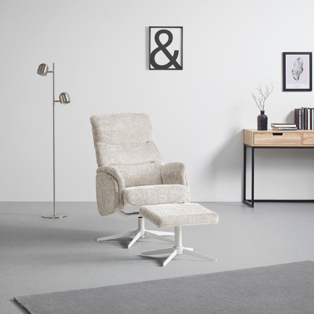 Relaxačné kreslo STAR, krémová ženilka, s taburetom - biela/krémová, Modern, kov/textil (72/107-95/86-110cm) - Mömax