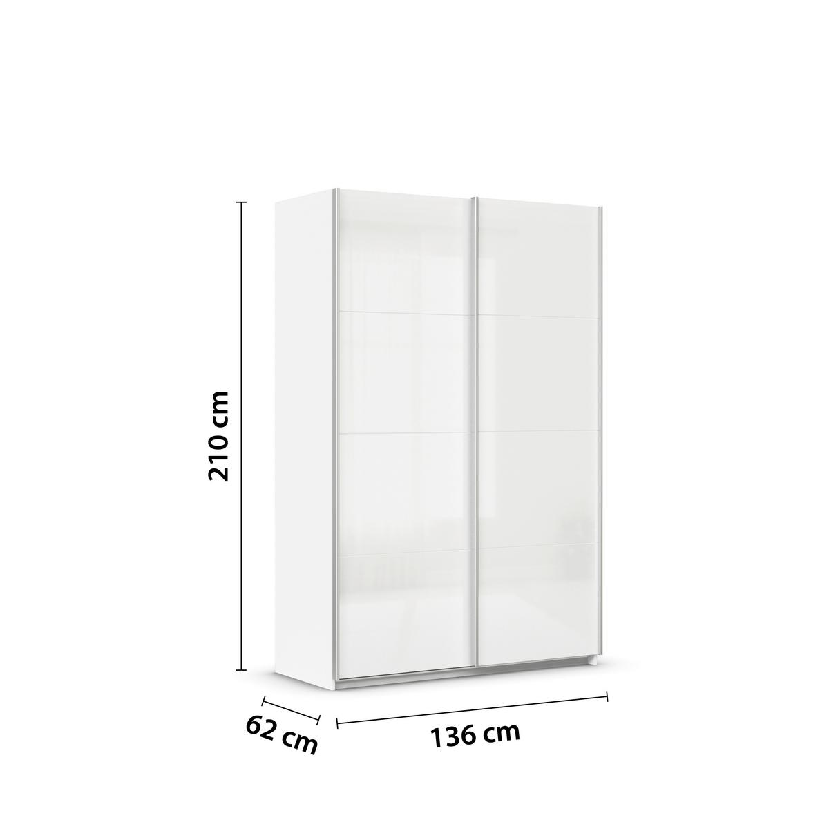 Schwebetürenschrank Feldkirch 136 Normalhöhe - Weiß Hochglanz/Weiß, MODERN, Holzwerkstoff (136/210/62cm)